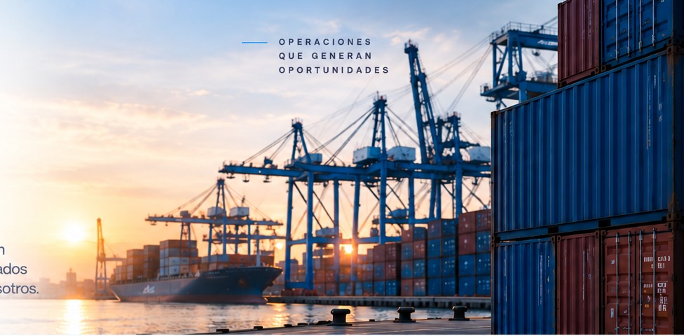 Operación portuaria con contenedores y grúas